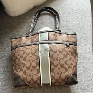 Coach Brown and Cream Signature Tote